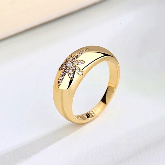 NWT Star Dome Ring 18K Yellow Gold Plated Encrusted With Cubic Zirconia SZ. 9 - Picture 5 of 7